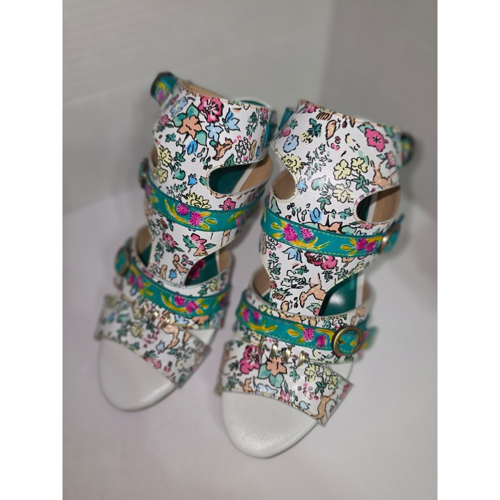 Floral Strappy Women's Sandals - White Multicolor